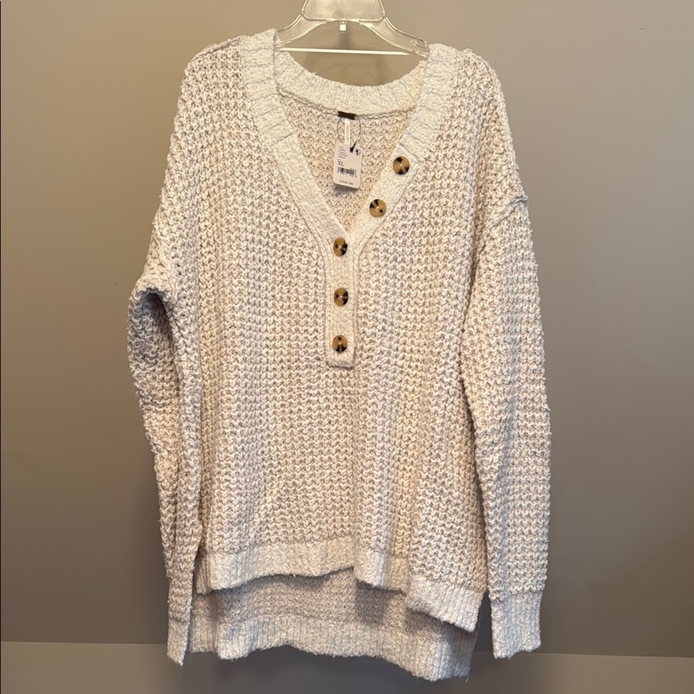 NWT ✨ Free People Cozy Ivory Button Neck Sweater - Size XL